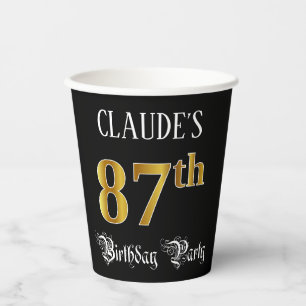 87th Birthday Party — Fancy Script, Faux Gold Look Paper Cups