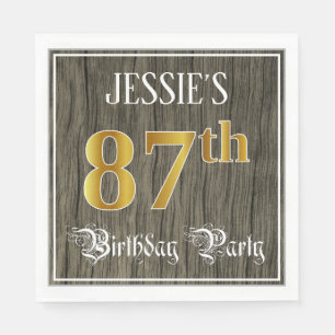 87th Birthday Party — Faux Gold & Faux Wood Looks Napkin