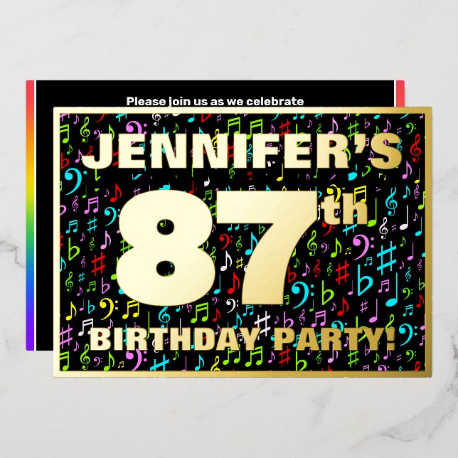 87th Birthday Party — Fun, Colourful Music Symbols (Front/Back)