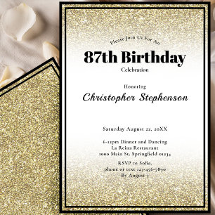 87th Birthday Party Invitation in Black and Gold