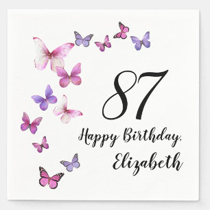 87th Birthday Pink Purple Butterflies Napkin
