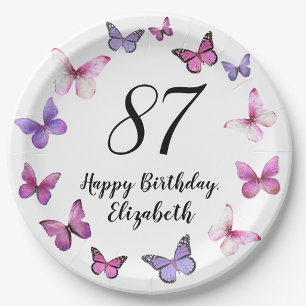 87th Birthday Pink Purple Butterflies Plate