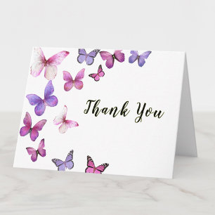 87th Birthday Pink Purple Butterfly Thank You Note Card