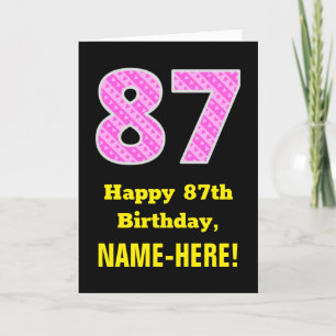 87th Birthday: Pink Stripes and Hearts "87" + Name Card