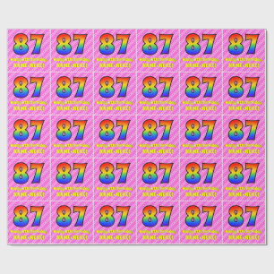 87th Birthday: Pink Stripes & Hearts, Rainbow # 87 Wrapping Paper