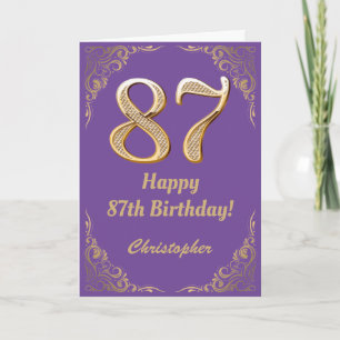 87th Birthday Purple and Gold Glitter Frame Card