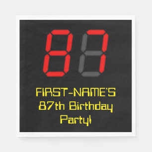 87th Birthday: Red Digital Clock Style "87" + Name Napkin