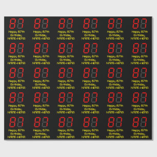 87th Birthday: Red Digital Clock Style "87" + Name Wrapping Paper