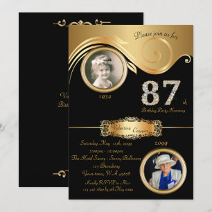 87th,Birthday Woman 87th,elegant art deco,black Invitation