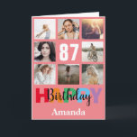 87th Happy Birthday Photo Collage Modern Pink Card<br><div class="desc">87th Happy Birthday Photo Collage Modern Pink Card with personalised name. For further customisation,  please click the "Customise it" button and use our design tool to modify this template.</div>