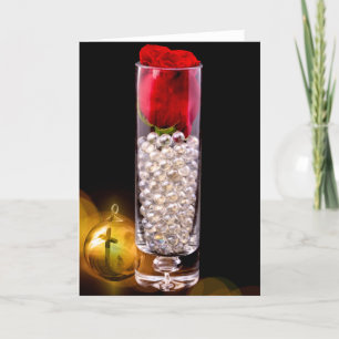 8868-C-Red Rose with Cross Ornament Holiday Card