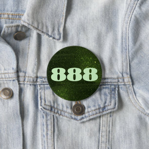 888 Green Glitter Number Abundance Manifestation 7.5 Cm Round Badge