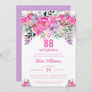 88 and fabulous pink 88th birthday invitation