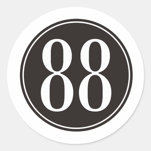 #88 Black Circle Classic Round Sticker (Front)