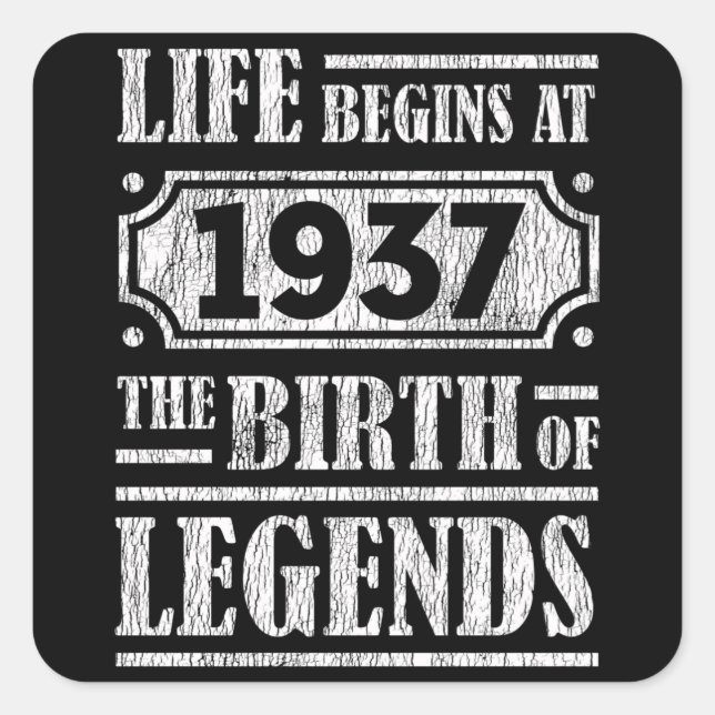 88 Year Old 1937 Birth Of Legend 88th Birthday Square Sticker (Front)