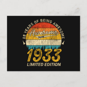 88 Year Old Bday 1933 Awesome Since 88th Birthday Postcard