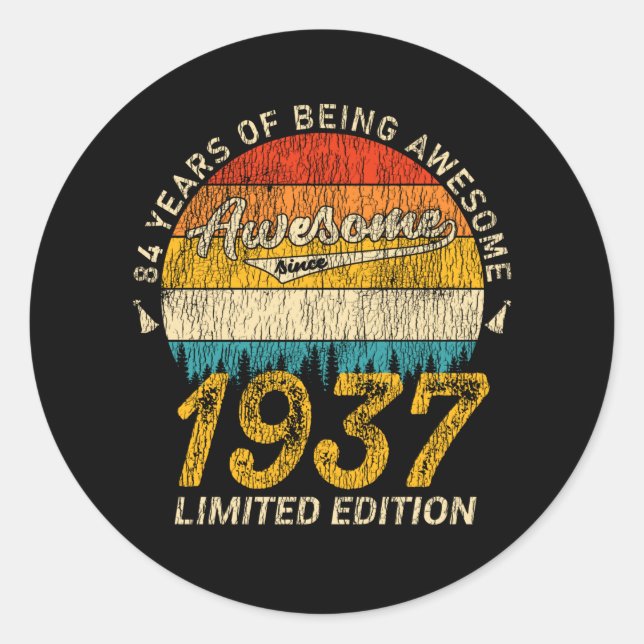 88 Year Old Bday 1937 Awesome 88th Birthday Gift Classic Round Sticker (Front)