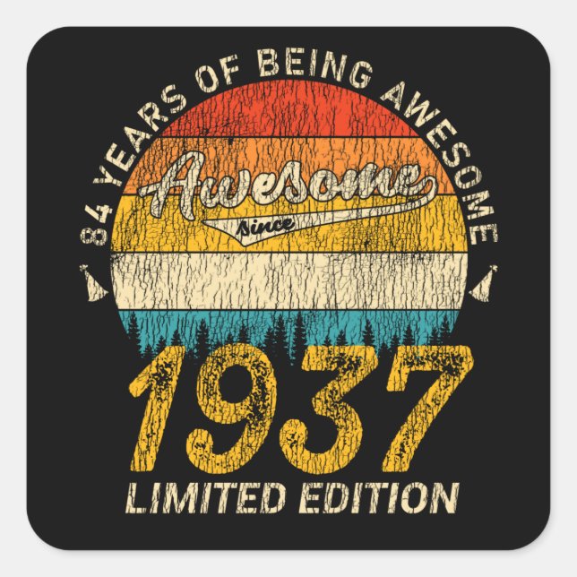 88 Year Old Bday 1937 Awesome 88th Birthday Gift Square Sticker (Front)