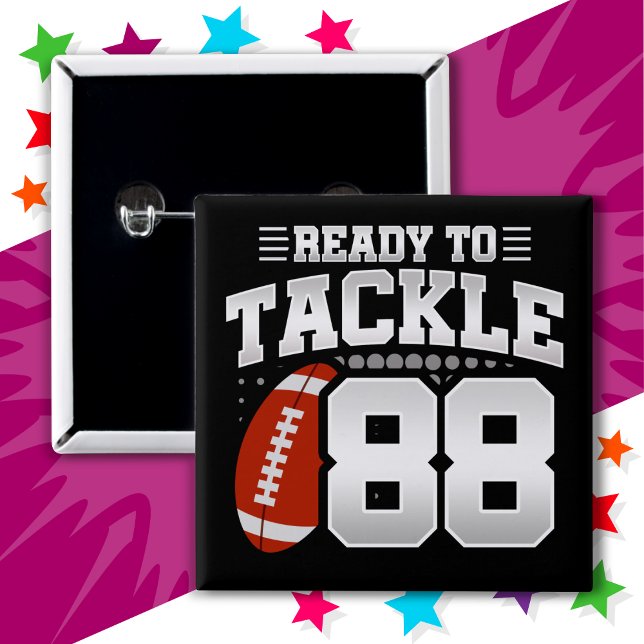88 Year Old Tackle Football Party 88th Birthday 15 Cm Square Badge (Creator Uploaded)