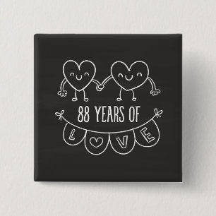 88th Anniversary Gift Chalk Hearts 15 Cm Square Badge