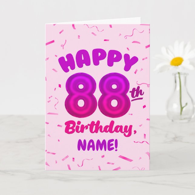 88th Balloon Number Custom Name Birthday Card (Small Plant)