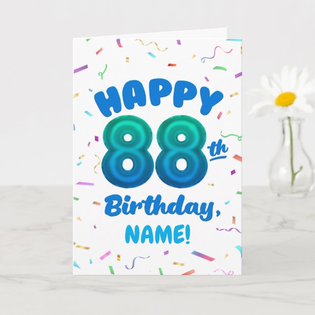 88th Balloon Number Custom Name Birthday Card (Small Plant)