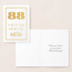 88th Birthday: Art Deco Inspired Look "88" & Name Foil Card