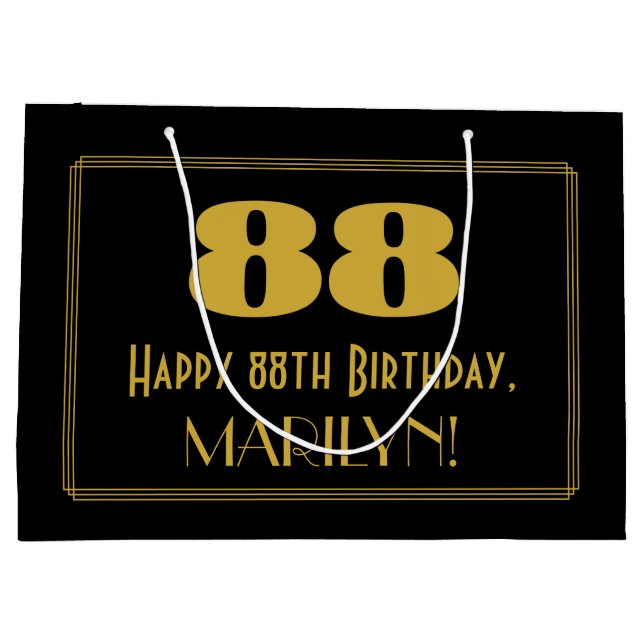 88th Birthday — Art Deco Inspired Look "88" & Name Large Gift Bag (Back)