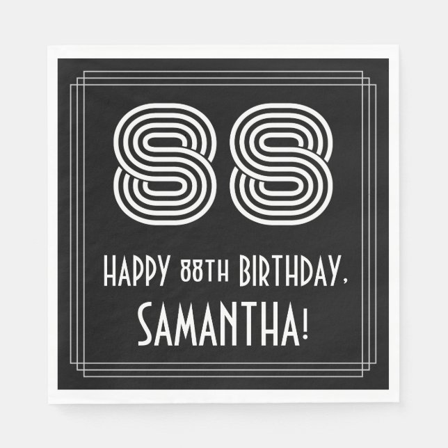 88th Birthday: Art Deco Inspired Look "88" + Name Napkin (Front)