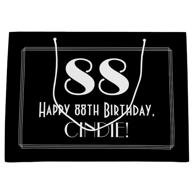 88th Birthday: Art Deco Inspired Style "88", Name Large Gift Bag (Front)