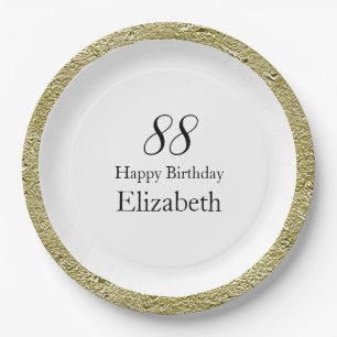 88th Birthday Black White and Gold  Paper Plate