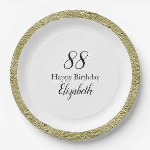 88th Birthday Black White and Gold  Paper Plate