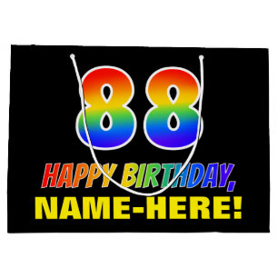 88th Birthday: Bold, Fun, Simple, Rainbow 88 Large Gift Bag