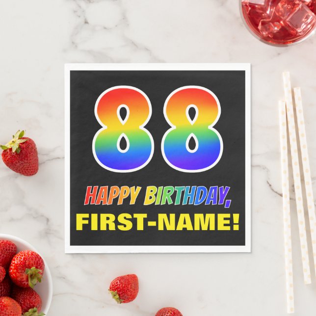 88th Birthday: Bold, Fun, Simple, Rainbow 88 Napkin (Insitu)