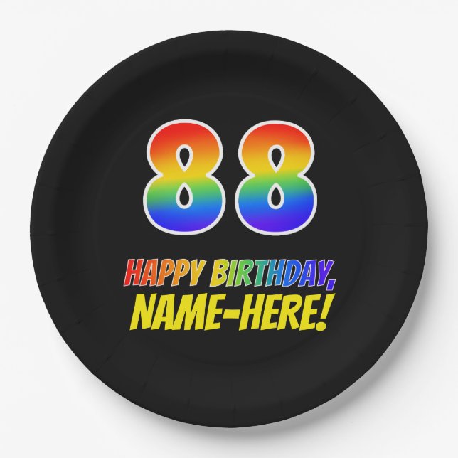 88th Birthday: Bold, Fun, Simple, Rainbow 88 Paper Plate (Front)