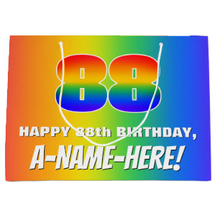 88th Birthday: Colorful, Fun Rainbow Pattern # 88 Large Gift Bag