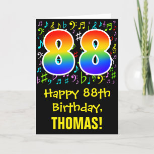88th Birthday: Colorful Music Symbols + Rainbow 88 Card