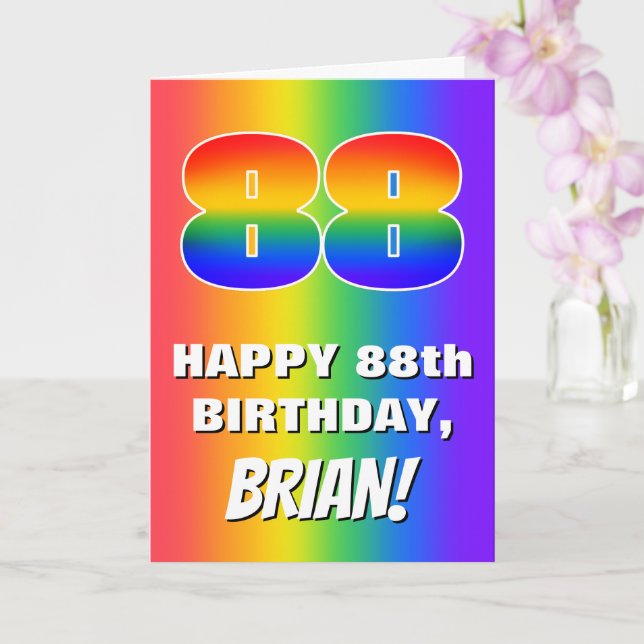 88th Birthday: Colourful, Fun Rainbow Pattern # 88 Card (Orchid)