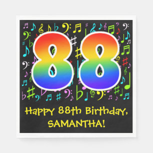 88th Birthday - Colourful Music Symbols, Rainbow 8 Napkin