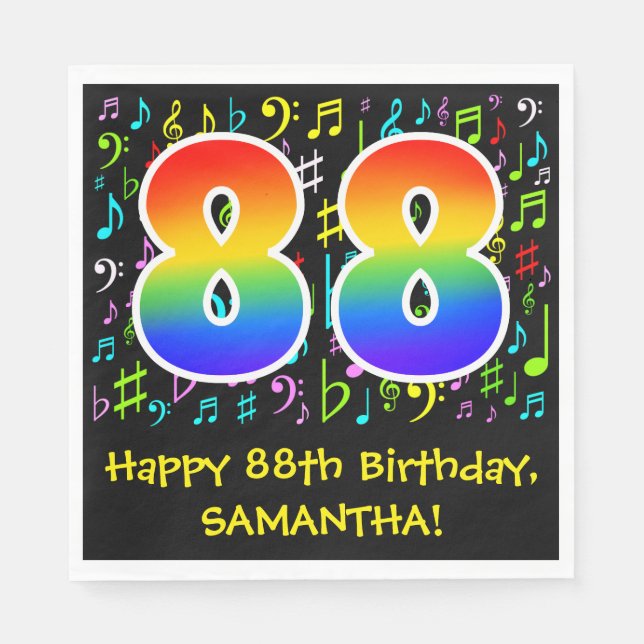 88th Birthday - Colourful Music Symbols, Rainbow 8 Napkin (Front)