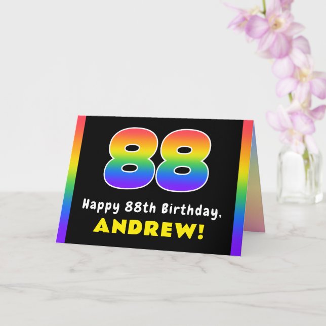 88th Birthday: Colourful Rainbow # 88, Custom Name Card (Orchid)