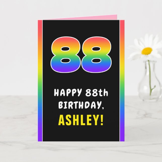 88th Birthday: Colourful Rainbow # 88, Custom Name Card (Small Plant)