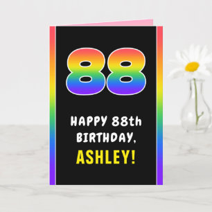 88th Birthday: Colourful Rainbow # 88, Custom Name Card