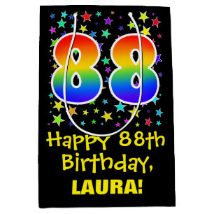88th Birthday: Colourful Stars Pattern & Rainbow 8 Medium Gift Bag
