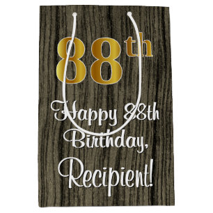 88th Birthday: Elegant Faux Gold Look #, Faux Wood Medium Gift Bag
