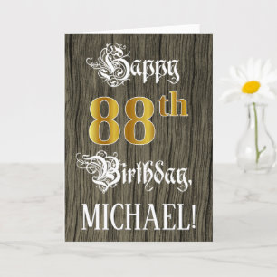 88th Birthday: Faux Gold Look + Faux Wood Pattern Card