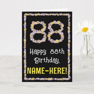 88th Birthday: Floral Flowers Number, Custom Name Card