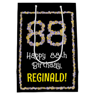 88th Birthday: Floral Flowers Number, Custom Name Medium Gift Bag