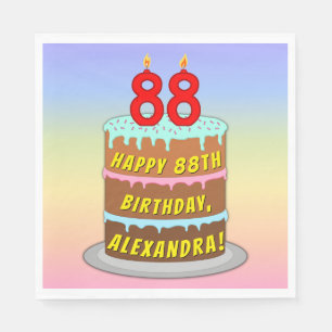 88th Birthday: Fun Cake and Candles + Custom Name Napkin