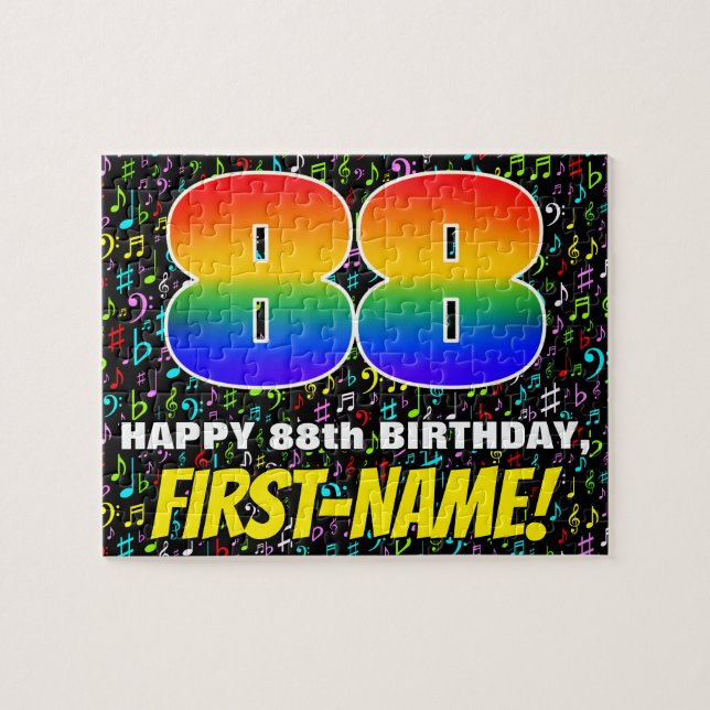 88th Birthday — Fun, Colourful Music Symbols & “88 Jigsaw Puzzle (Horizontal)